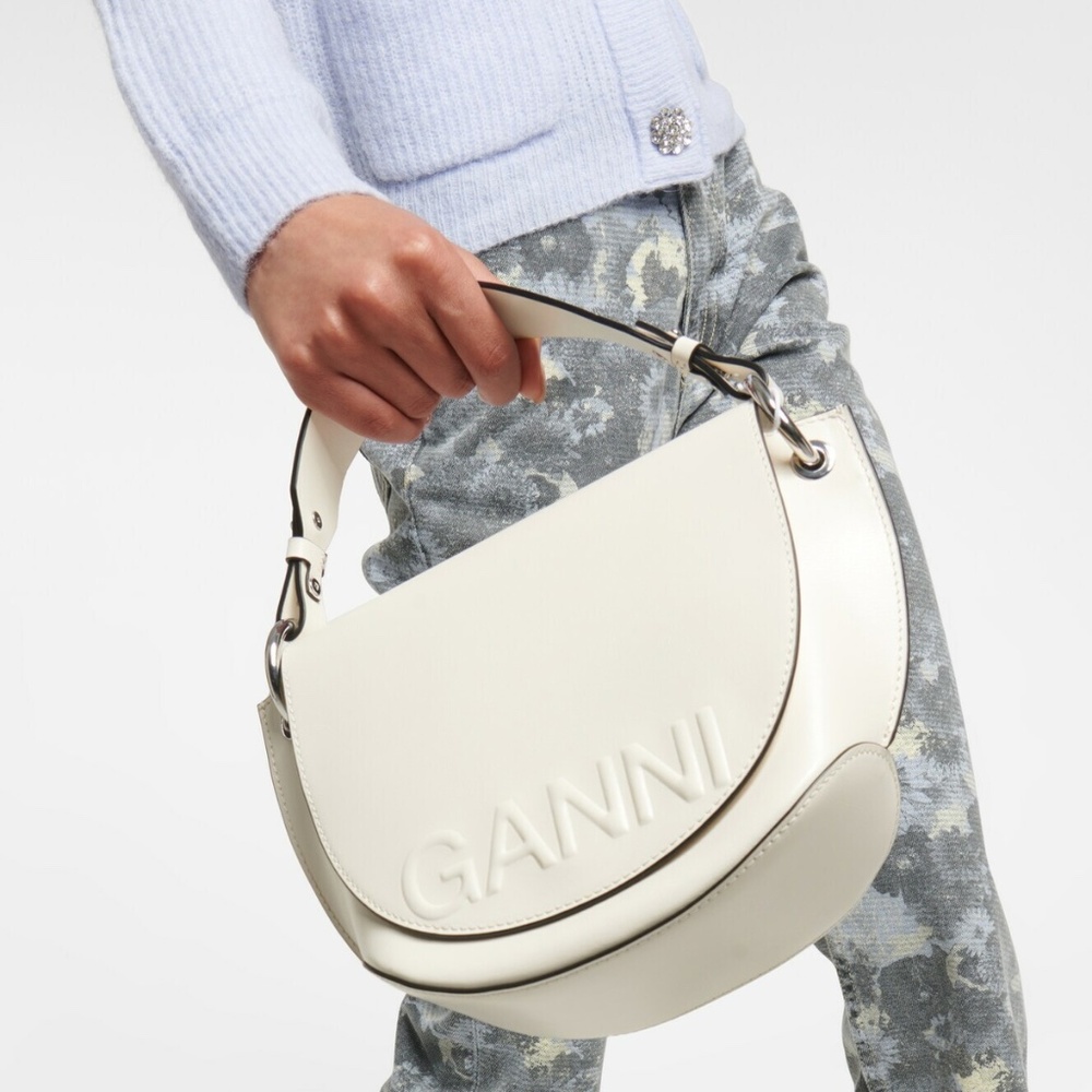 Ganni Banner Saddle Leather Off-White Crossbody Bag | One Size